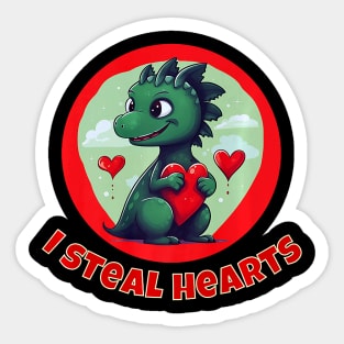 Kids  Dinosaur I steal hearts  Boys valentines day dino Premium Sticker